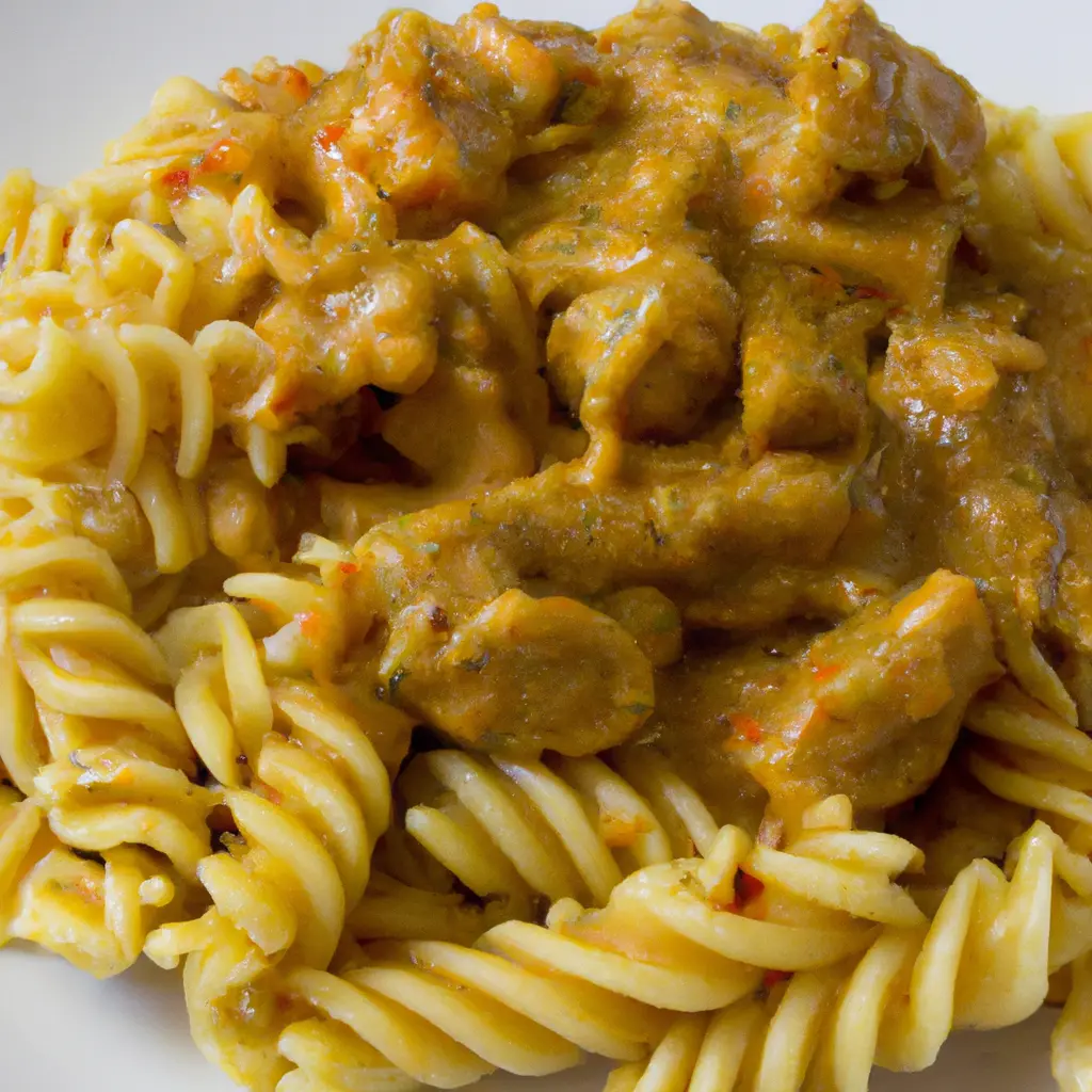 pasta al curry con leche de coco